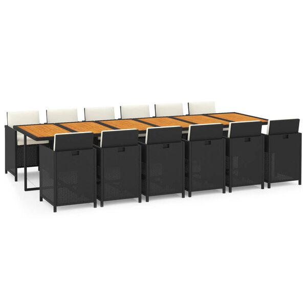 vidaXL 13-cz. zestaw mebli ogrodowych z poduszkami, polirattan, czarny