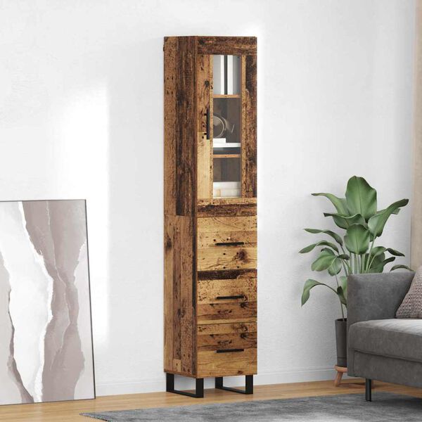 vidaXL Highboard z szufladą Stare drewno 34,5 x 34 x 180 cm