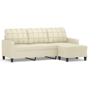 vidaXL 3-osobowa sofa z podn&oacute;żkiem, kremowa, 180 cm, sztuczna sk&oacute;ra