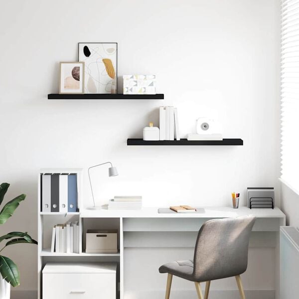 vidaXL P&oacute;łki ścienne, 2 szt., czarne, 90x23,5x3,8 cm, MDF