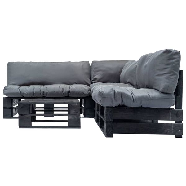 vidaXL 4-cz. zestaw ogrodowy, szare poduszki, palety z drewna