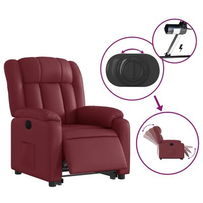 vidaXL Rozkładany fotel pionizujący, elektryczny, bordowy, ekoskóra
