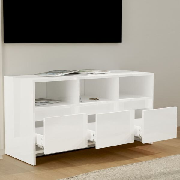 vidaXL Szafka pod TV, wysoki połysk, biała, 102x37,5x52,5 cm