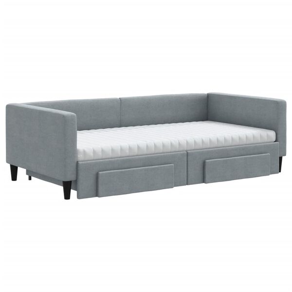vidaXL Sofa rozsuwana z szufladami, jasnoszara, 100x200 cm, tkanina