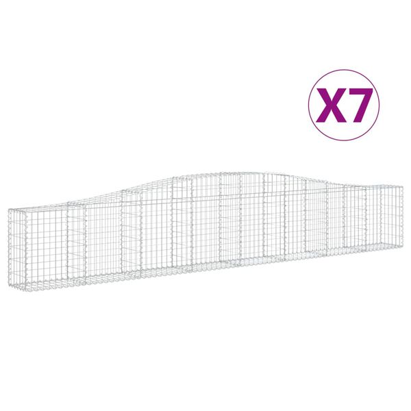 vidaXL Kosze gabionowe, 7 szt, 400x30x60/80 cm, galwanizowane żelazo