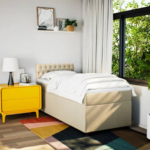 vidaXL Łóżko kontynentalne z materacem, kremowe, tkanina, 100x200 cm