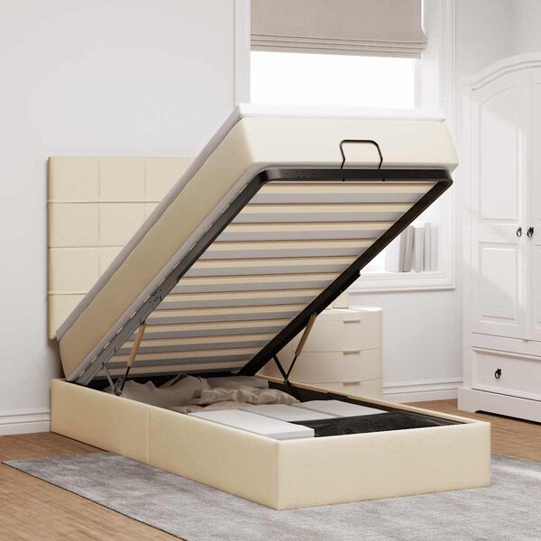 vidaXL Rama ł&oacute;żka otomana z materacem, kremowa, 90x190 cm, tkanina