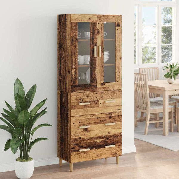 vidaXL Highboard z szufladą Stare drewno 69,5 x 34 x 180 cm