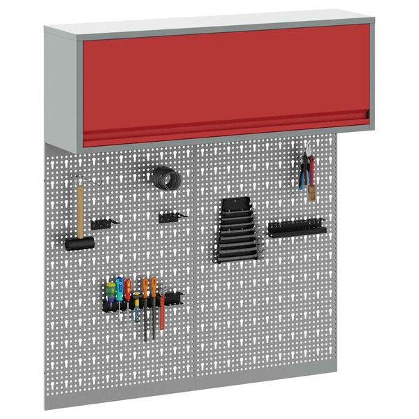 vidaXL Zestaw Szafki Narzędziowej i Pegboard z półką 3 pcs Czerwony