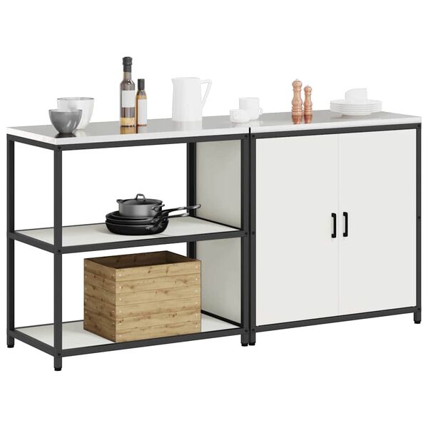 vidaXL Zestaw do przechowywania w kuchni 2 pcs Biały Stal zimnogięta