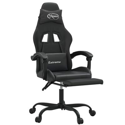 vidaXL Obrotowy fotel gamingowy z podnóżkiem, czarny, sztuczna skóra