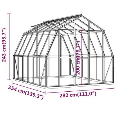 vidaXL Szklarnia z ramą podstawy, antracytowa, 9,98 m², aluminiowa