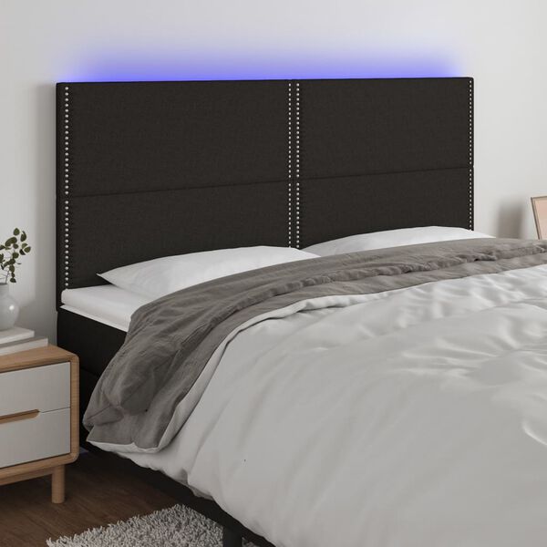 vidaXL Zagł&oacute;wek do ł&oacute;żka z LED, czarny, 180x5x118/128 cm, tkanina