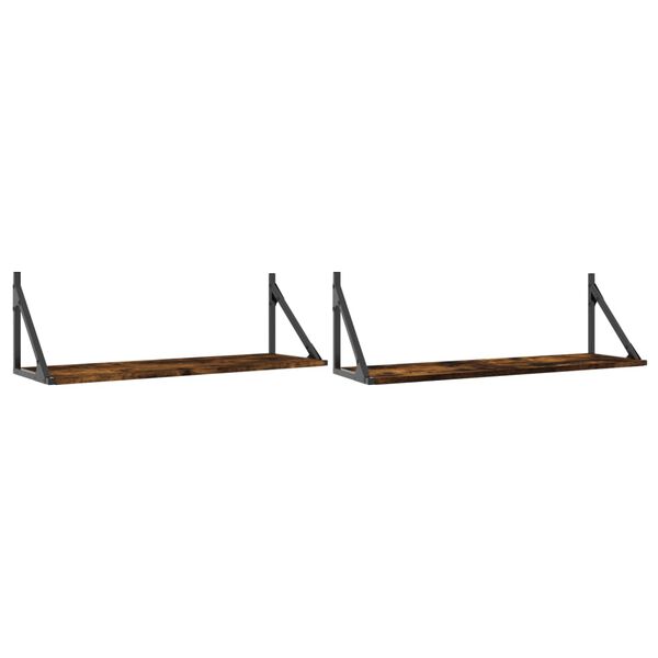 vidaXL P&oacute;łki ścienne, 2 szt., przydymiony dąb, 80x25x25,5 cm