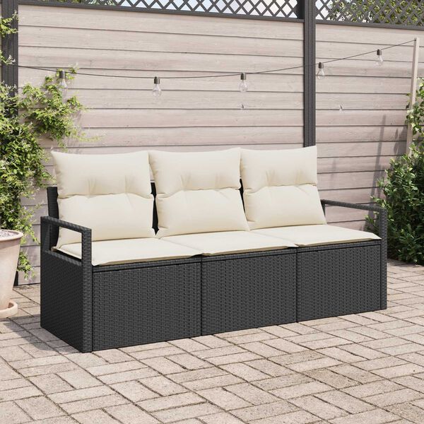 vidaXL Zestaw Sof 3 pcs Czarny polirattan