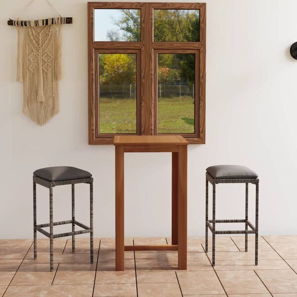 vidaXL 3-cz. zestaw mebli barowych do ogrodu, z poduszkami, szary