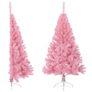 vidaXL Sztuczna choinka poł&oacute;wka ze stojakiem, r&oacute;żowa, 120 cm, PVC