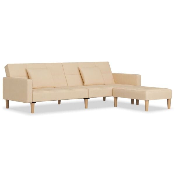 vidaXL 2-os. kanapa z 2 poduszkami i podn&oacute;żkiem, kremowa, tkanina