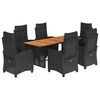 vidaXL 7-cz. zestaw mebli ogrodowych z poduszkami, czarny, polirattan