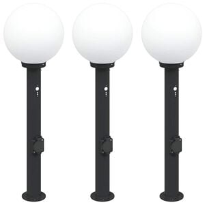 vidaXL Lampy słupkowe z czujnikiem i gniazdkiem 3 szt. 80 cm, czarne, IP44