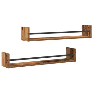 vidaXL P&oacute;łka ścienna 2 pcs Stare drewno 80 x 16 x 14 cm