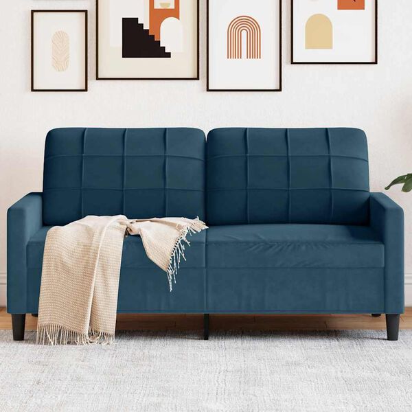 vidaXL Sofa 2-osobowa, niebieski, 140 cm, tapicerowana aksamitem