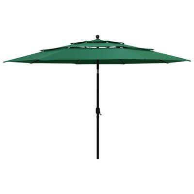 vidaXL 3-poziomowy parasol na aluminiowym słupku, zielony, 3,5 m