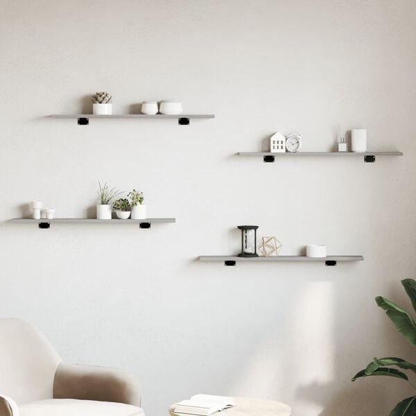 vidaXL P&oacute;łki ścienne, 4 szt., szary dąb sonoma, 80x10x1,5 cm