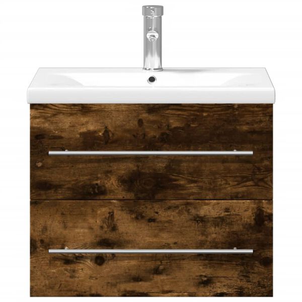 vidaXL Szafka łazienkowa z wbudowaną umywalką, przydymiony dąb
