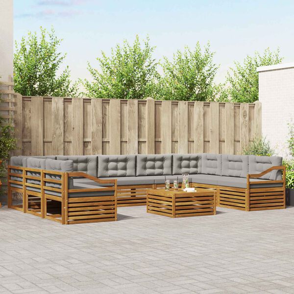 vidaXL Zestawy sof 10 pcs Naturalny i Jasny Szary Lite Drewno Akacji