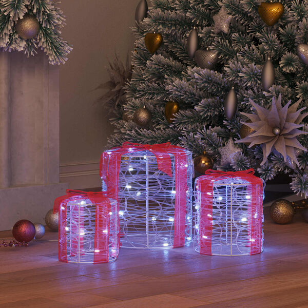 vidaXL Dekoracja Pudełka Prezentowego 3 pcs Zimna biel 20 x 20 x 21 cm