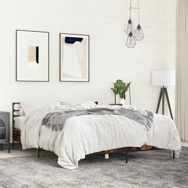 vidaXL Rama ł&oacute;żka, przydymiony dąb, 150x200 cm