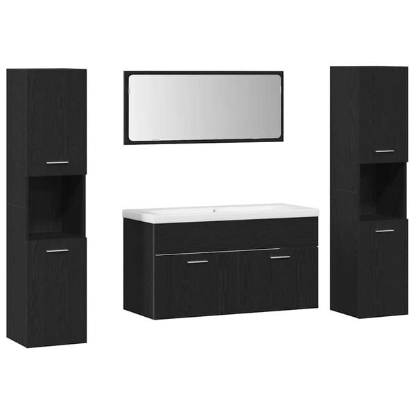 vidaXL Zestaw mebli łazienkowych Montowane na ścianie 4 pcs Czarny Dąb