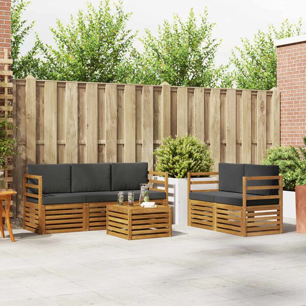 vidaXL Zestawy sof 6 pcs Naturalny i Antracytowy Lite Drewno Akacji