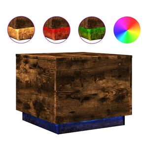 vidaXL Stolik kawowy z oświetleniem LED, przydymiony dąb, 50x50x40 cm