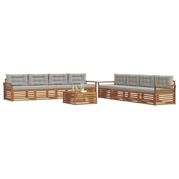 vidaXL Zestaw sof na zewnątrz z poduszką 9 pcs Naturalny i Jasny Szary