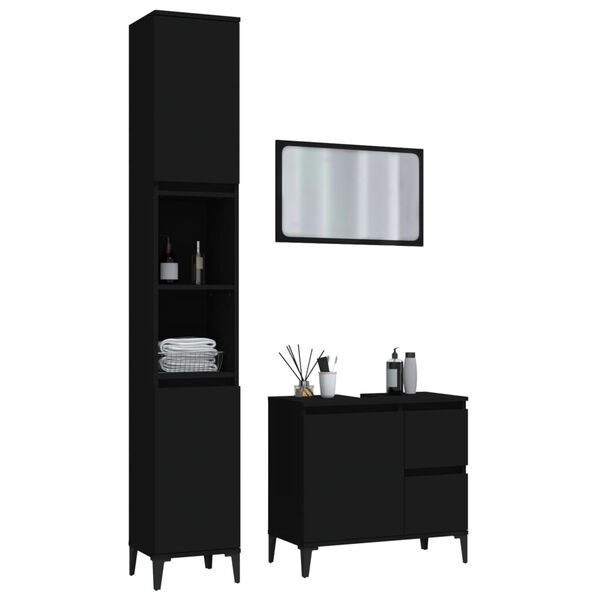 vidaXL 3-cz. zestaw mebli łazienkowych, czarny