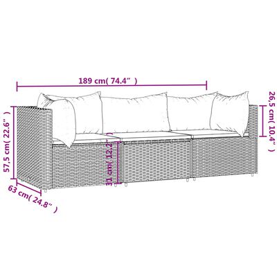 vidaXL 3-cz. zestaw wypoczynkowy do ogrodu, poduszki, brąz, polirattan