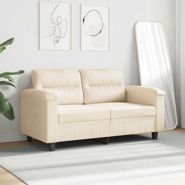 vidaXL Sofa 2-osobowa, beżowy, 120 cm, obity mikrofibrą