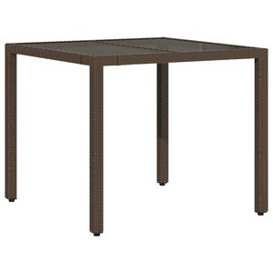 vidaXL St&oacute;ł ogrodowy ze szklanym blatem, brąz, 90x90x75 cm, polirattan