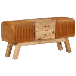 vidaXL Ławka typu kozioł, 107 cm, naturalna kozia sk&oacute;ra i drewno mango
