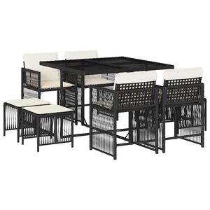 vidaXL 9-cz. zestaw mebli ogrodowych z poduszkami, czarny, rattan PE