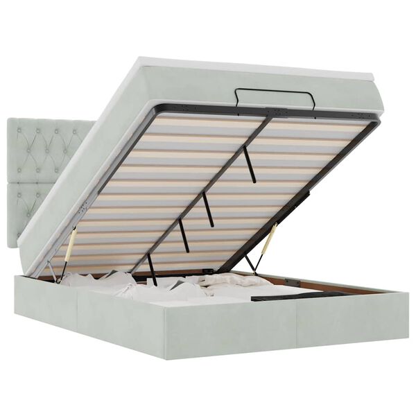 vidaXL Rama ł&oacute;żka otomana z materacami, szara, 140x190 cm, aksamit