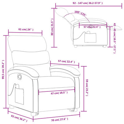 vidaXL Podnoszony fotel masujący, rozkładany, bordowy, obity tkaniną