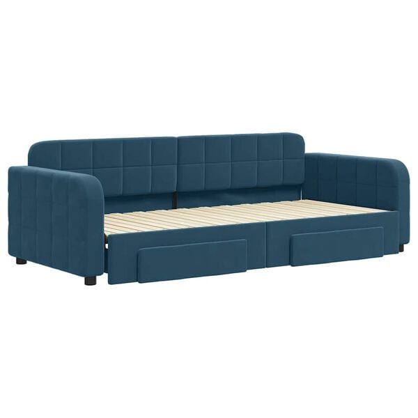 vidaXL Sofa rozsuwana z szufladami, niebieska, 90x200 cm, aksamit