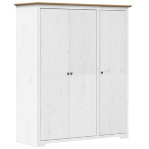 vidaXL Szafa BODO, biało-brązowa, 146x53,5x173 cm, lite drewno sosnowe