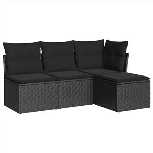 vidaXL 4-cz. zestaw wypoczynkowy do ogrodu, poduszki, czarny rattan PE