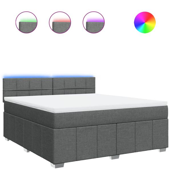 vidaXL Łóżko kontynentalne z materacem, ciemnoszara tkanina 180x200 cm