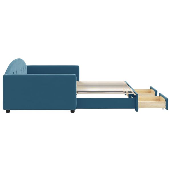 vidaXL Sofa rozsuwana z szufladami, niebieska, 100x200 cm, aksamit