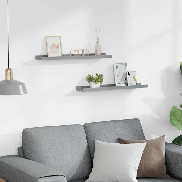 vidaXL P&oacute;łki ścienne na zdjęcia, 2 szt., szare, 60x9x3 cm, MDF